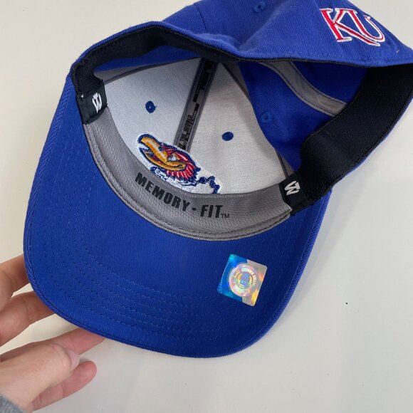 Top of the World Kansas Jayhawks Adjustable Hat OS Royal Blue Staple Memory Fit - Picture 3 of 9